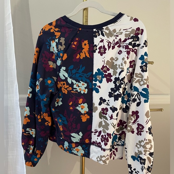 Anthropologie Maeve Half and Half Floral Color-Block Puff Sleeve Sweatshirt - Picture 3 of 4